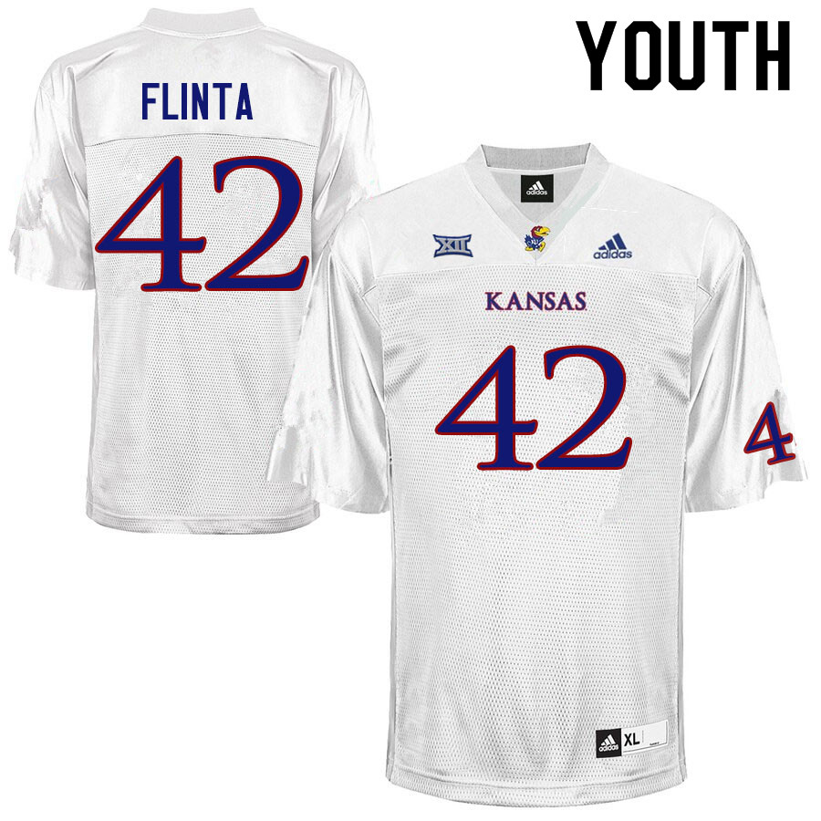 Youth #42 TJ Flinta Kansas Jayhawks College Football Jerseys Sale-White - Click Image to Close